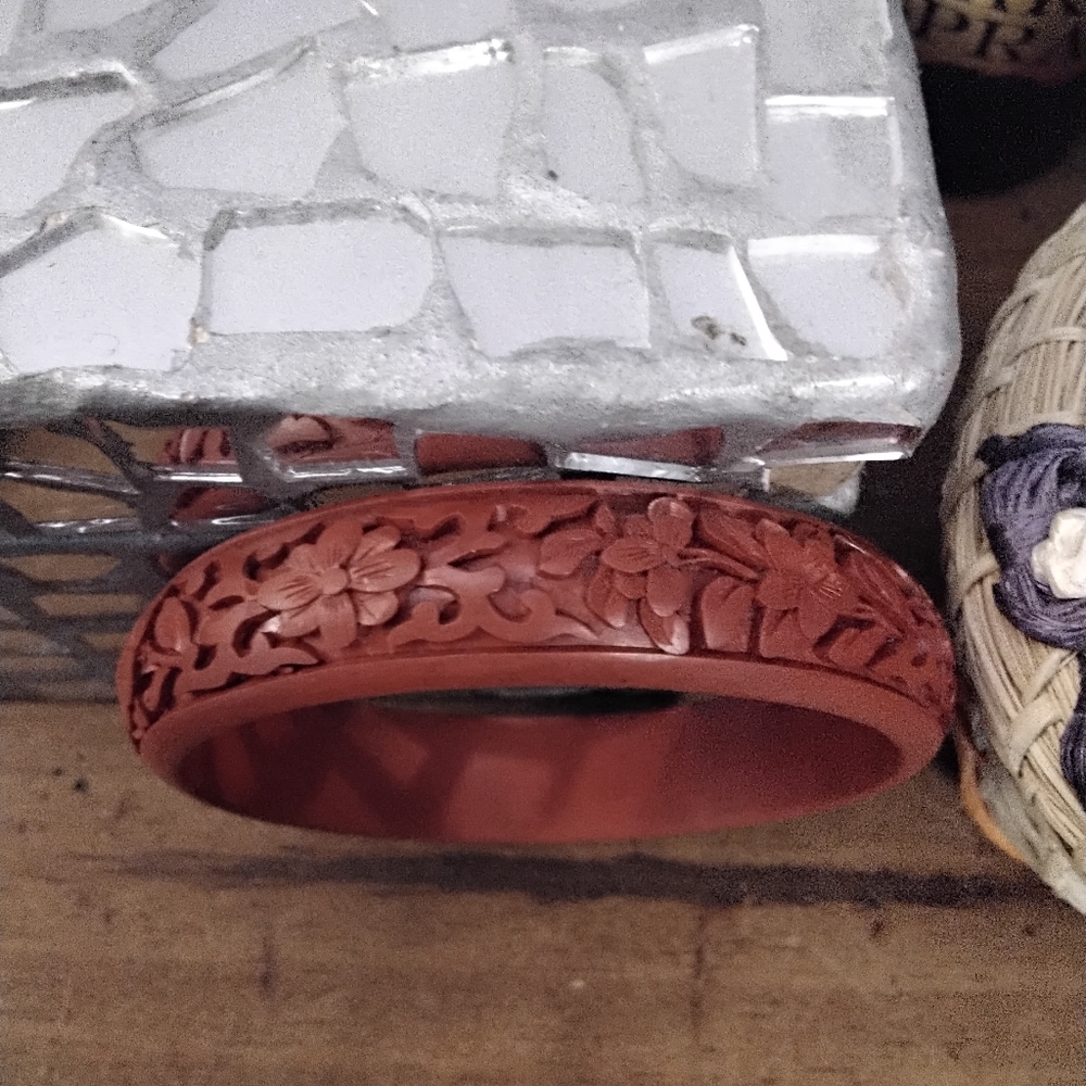 Carved cinnabar bangle bracelet